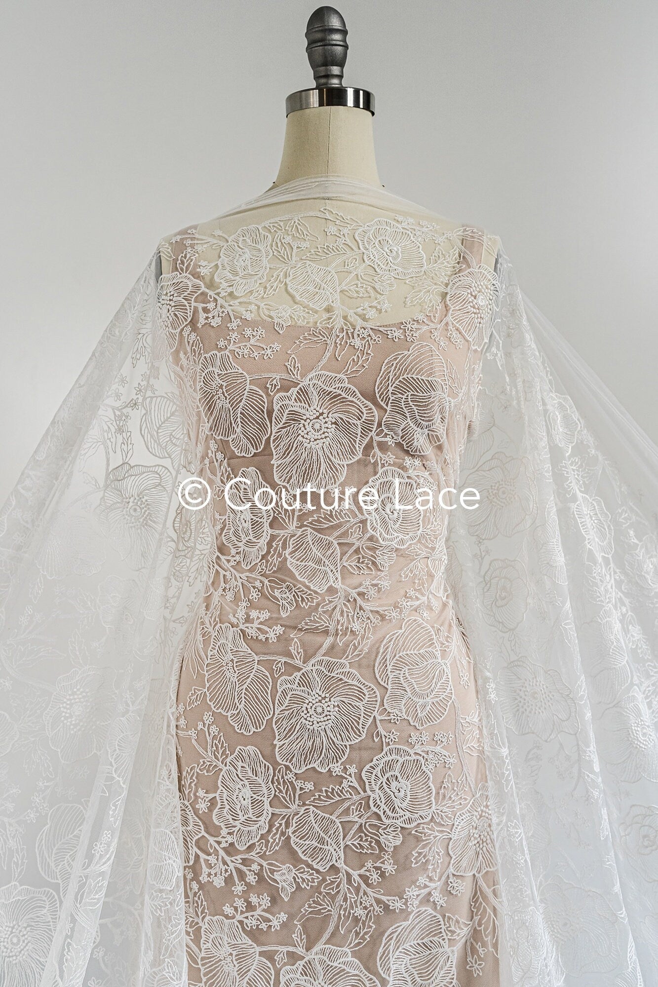 French floral lace/ bridal raschel lace/ French veil lace/ bridal chanitilly lace/ Edwardian lace // L23-660