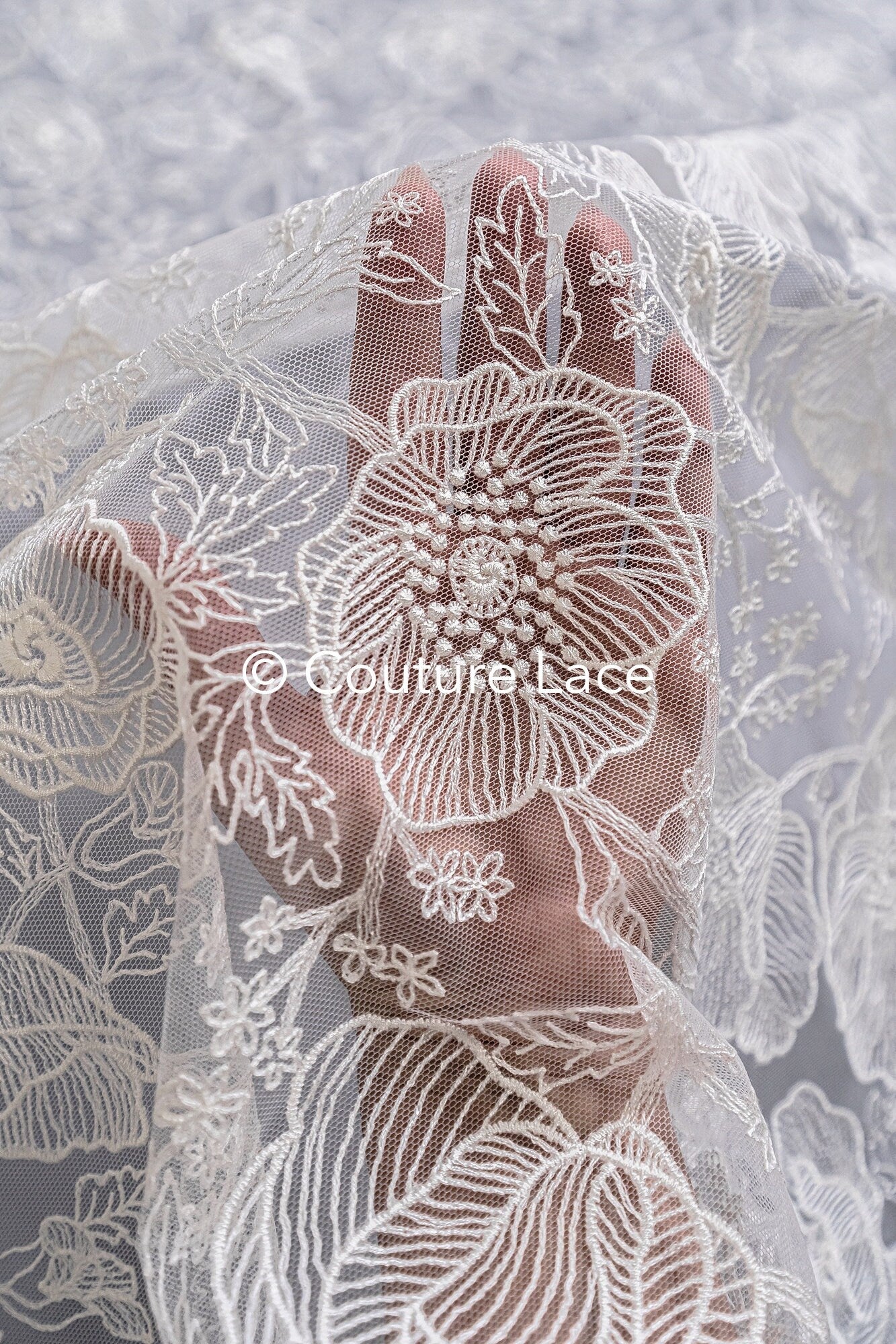 French floral lace/ bridal raschel lace/ French veil lace/ bridal chanitilly lace/ Edwardian lace // L23-660