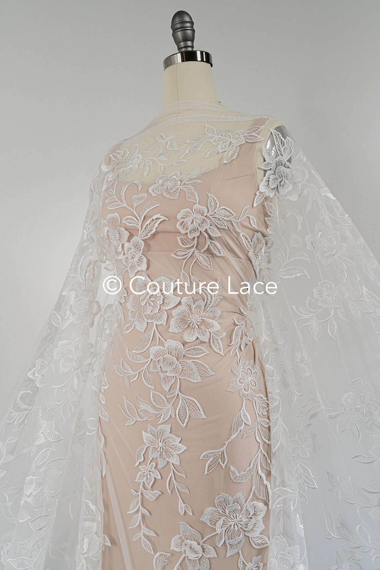 Floral bridal lace/ bridal lace fabric off-white/ bridal lace with sequins/ floral wedding lace/ couture lace// L23-661