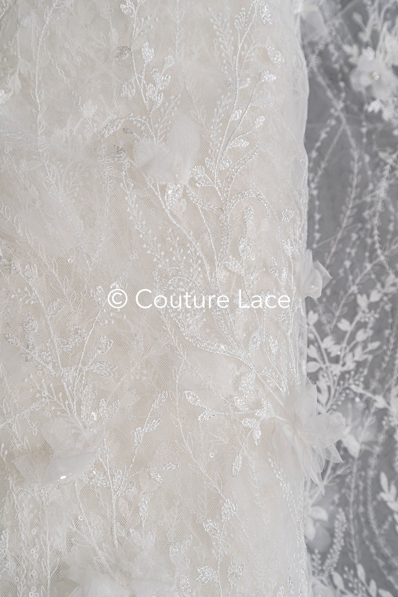 3D Blumen Spitzenstoff / Braut Spitzenstoff / Blumen Spitzenstoff mit 3D Blumen / Hochzeit Spitzenstoff / Hochzeitskleid Spitze / L23-584