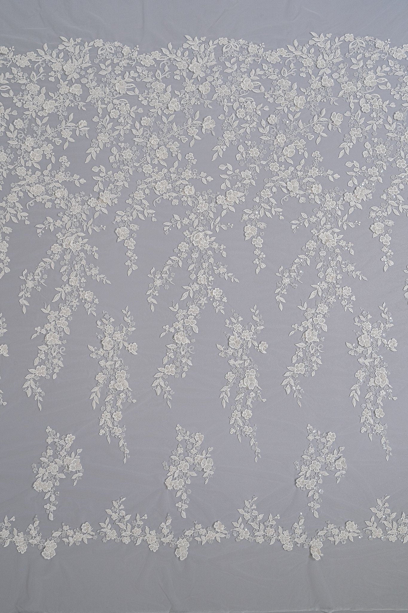 3D Blumen Spitzenstoff/ Braut Spitzenstoff/ romantischer Blumen Spitzenstoff mit 3D Blumen/ Hochzeit Spitzenstoff// L23-654