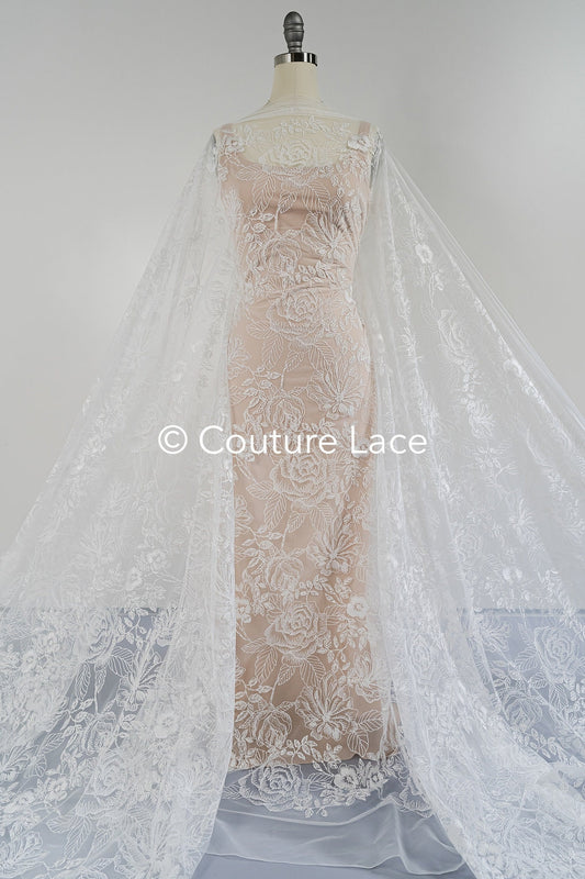 Encaje nupcial floral en color off-white / tela de encaje para novia / encaje floral para boda / encaje couture // L23-662