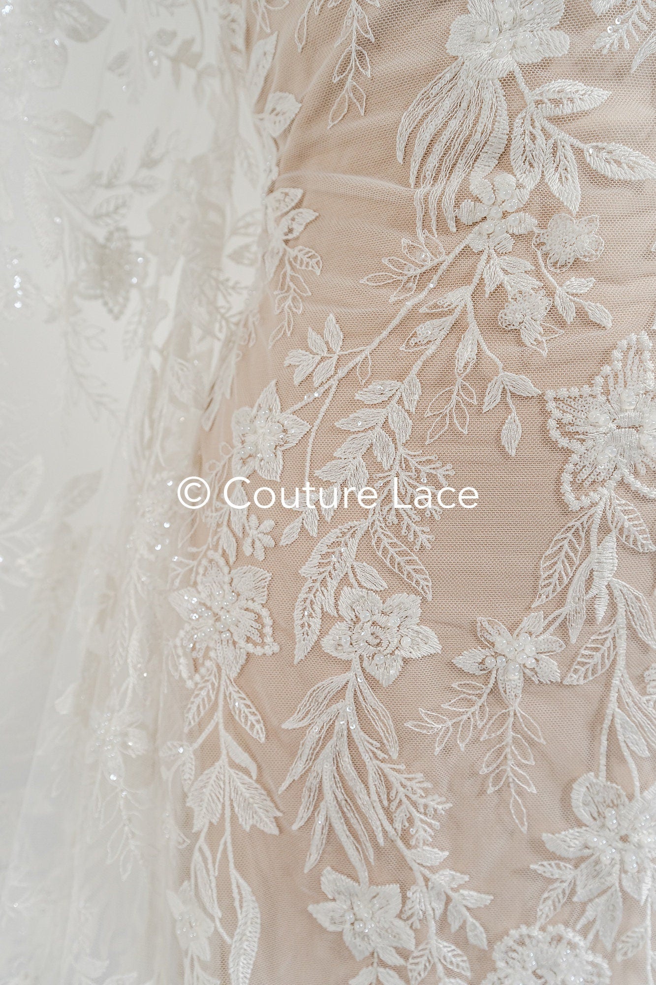Perlen Spitzenstoff/ Couture Spitzenstoff mit Perlen/ Braut Spitzenstoff/ Perlen Spitze// L23-652