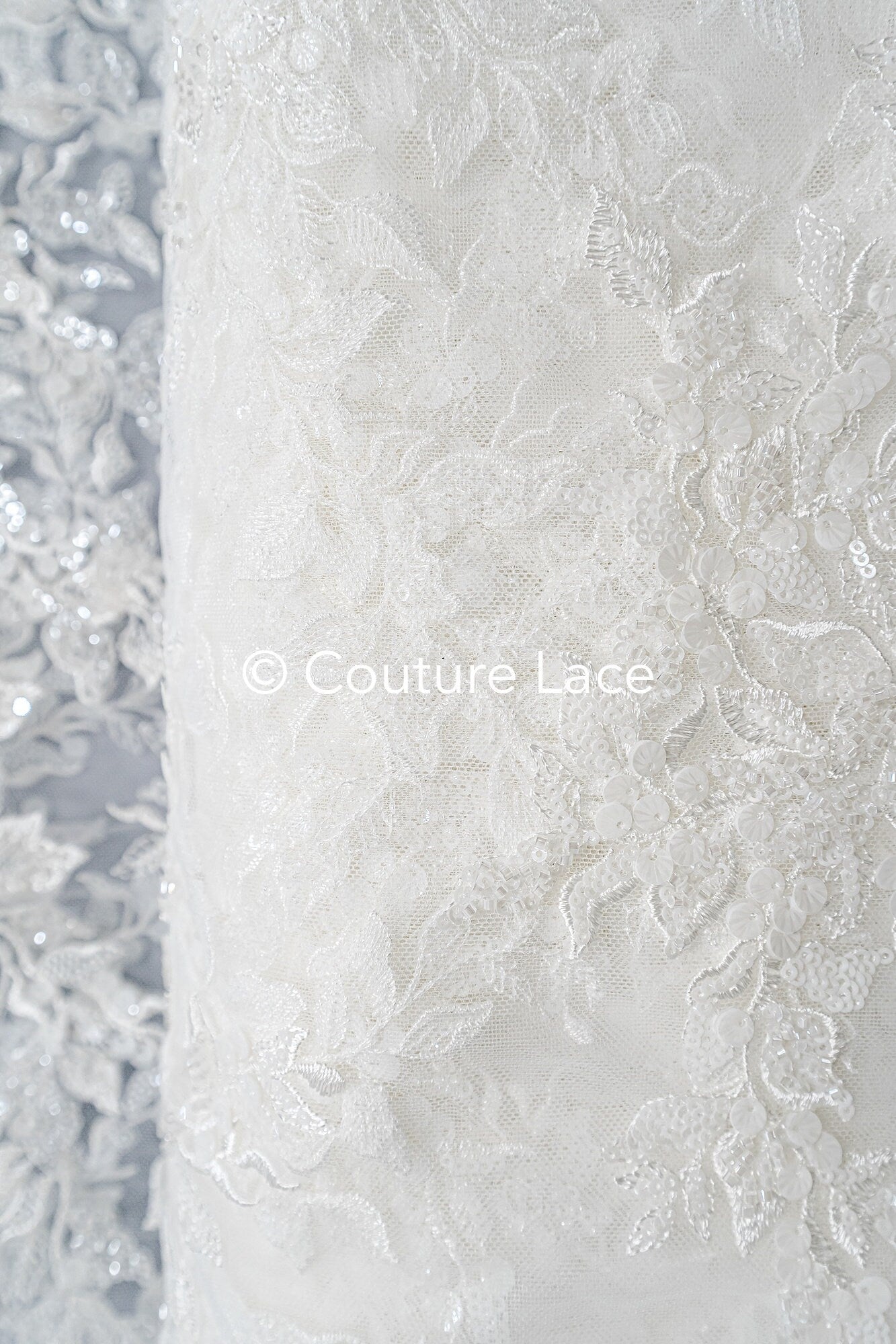 Blumen Perlen Spitzenstoff Off-White/ Couture Spitze Stoff/ Brautspitzenstoff mit Perlen & Pailletten/ Perlen Spitze// L23-656