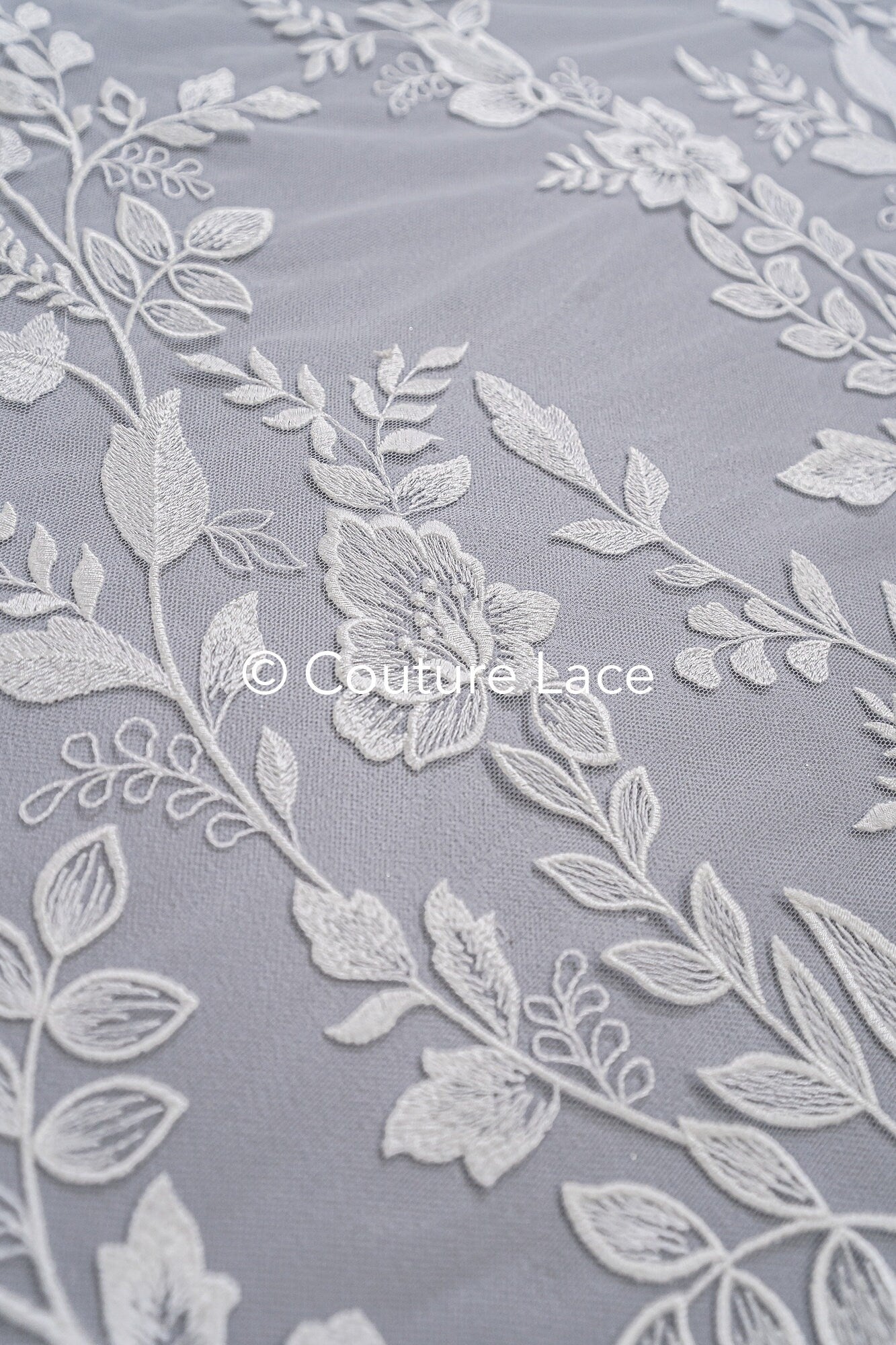Floral bridal lace/ bridal lace fabric off-white/ floral wedding lace/ couture lace// L23-659
