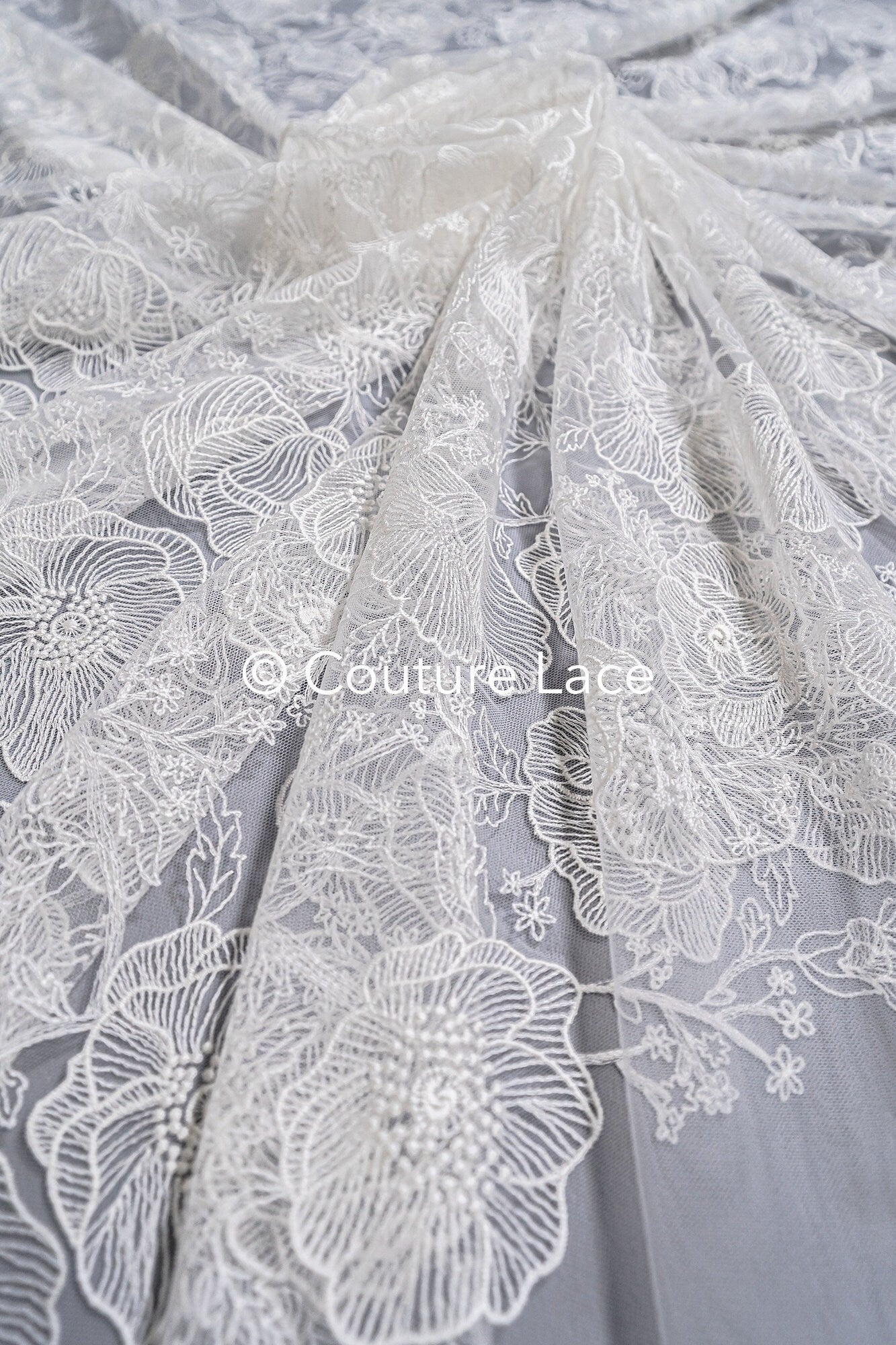 French floral lace/ bridal raschel lace/ French veil lace/ bridal chanitilly lace/ Edwardian lace // L23-660