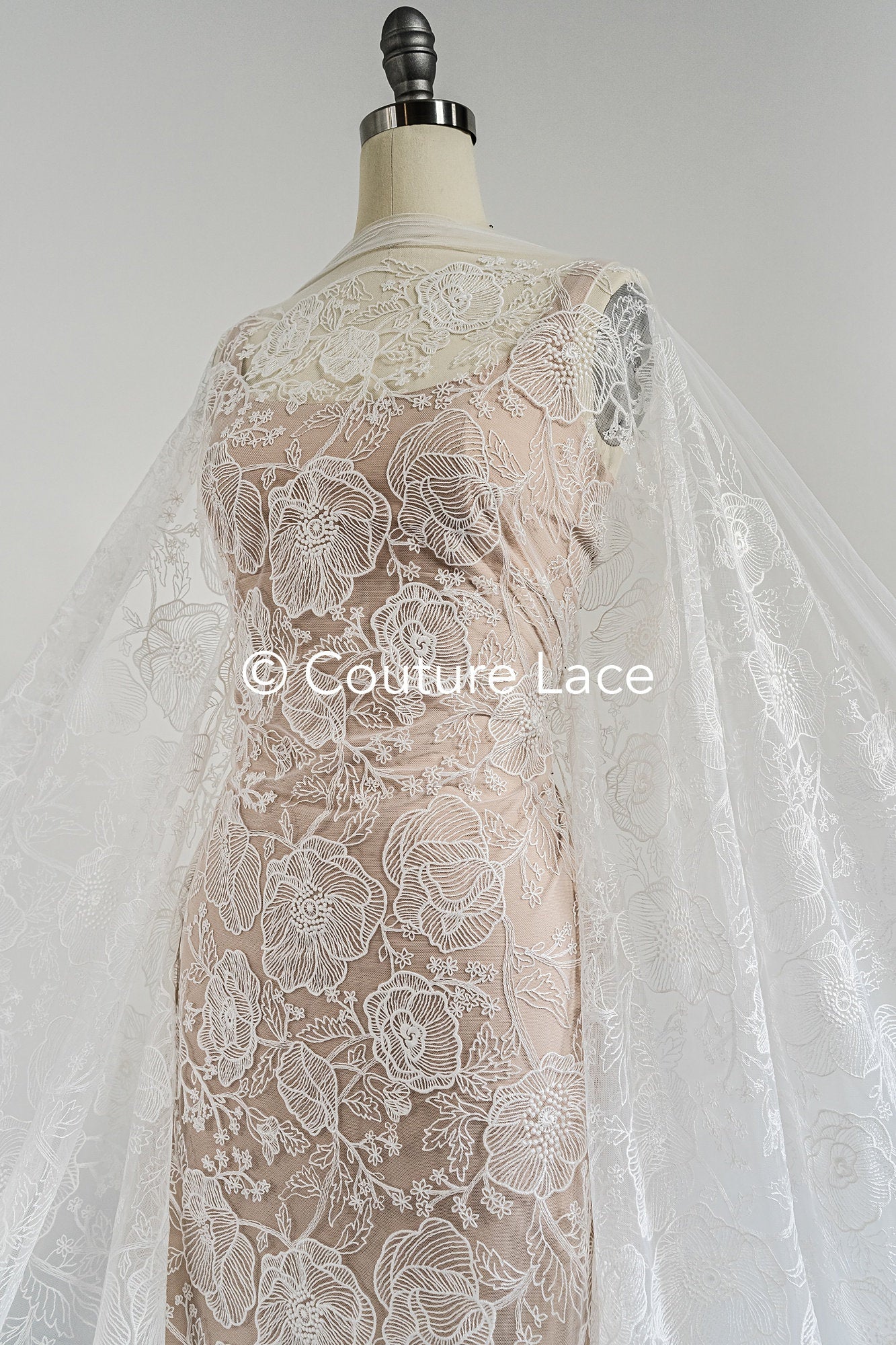 French floral lace/ bridal raschel lace/ French veil lace/ bridal chanitilly lace/ Edwardian lace // L23-660