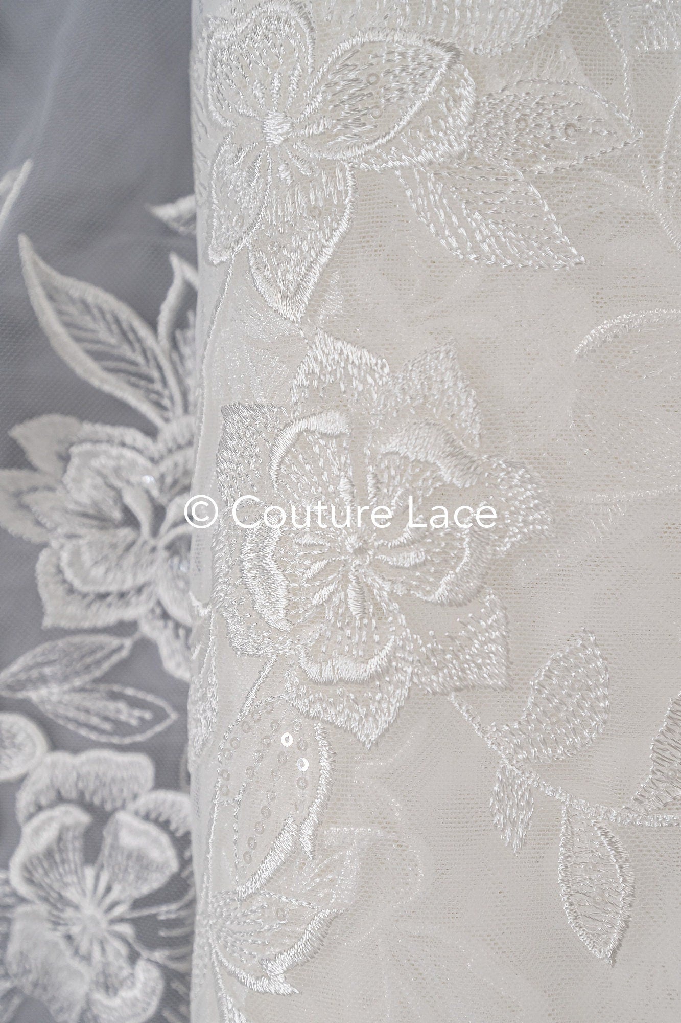 Floral bridal lace/ bridal lace fabric off-white/ bridal lace with sequins/ floral wedding lace/ couture lace// L23-661