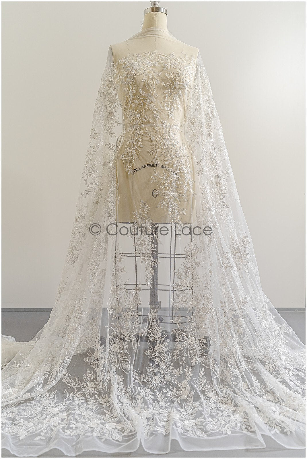 Pearl lace fabric off-white/ bridal lace fabric with pearls// L23-251B