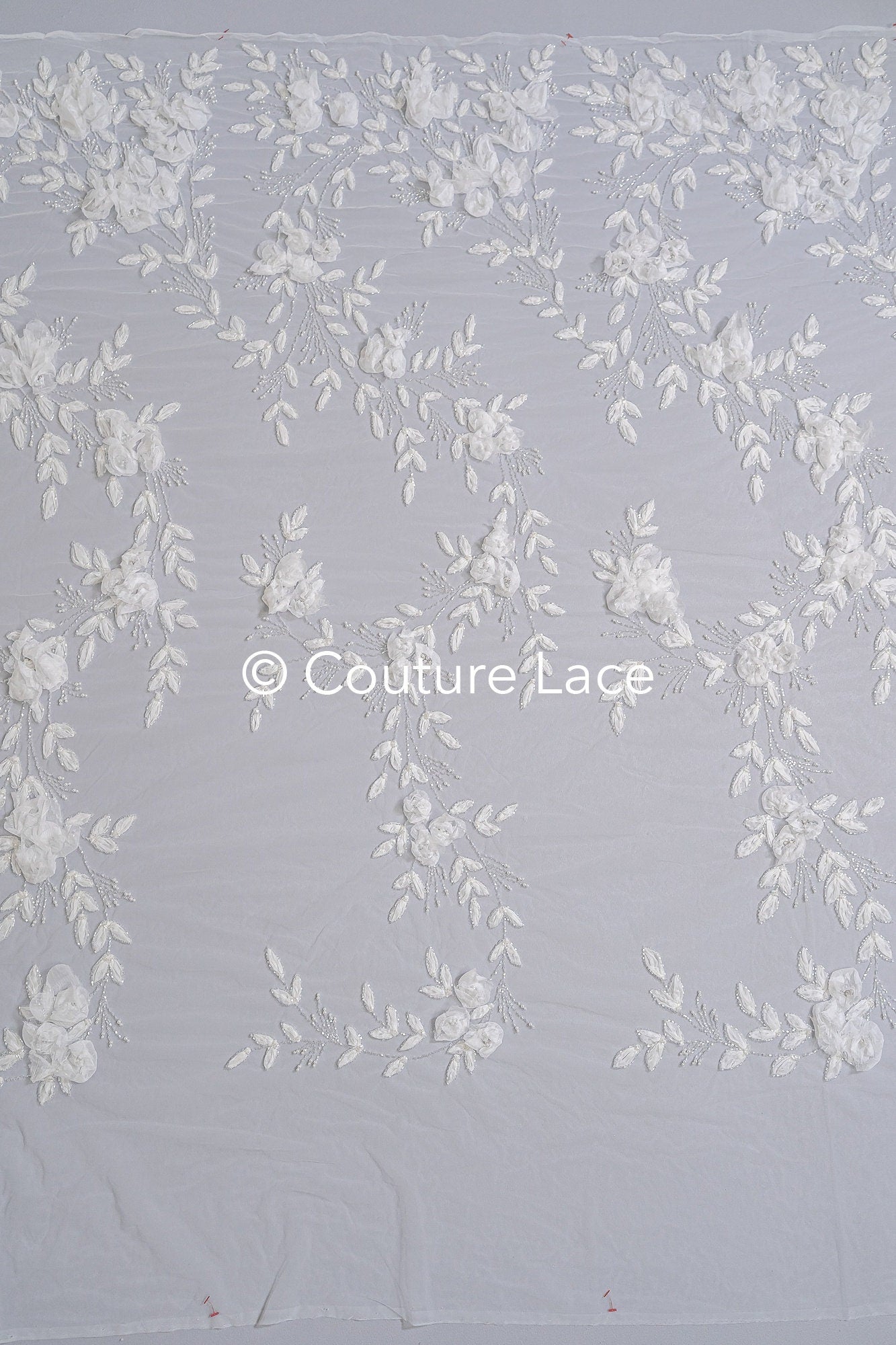 Perlen Spitzenstoff Off-White/ Couture Spitze Stoff/ Braut Spitzenstoff/ Perlenspitze// L23-475