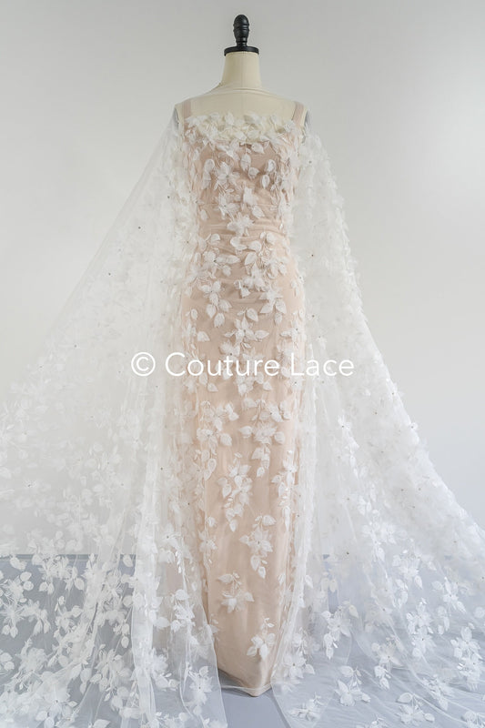 3D Blumen Spitzenstoff Off-White/ Braut Spitzenstoff/ romantische Spitze mit 3D Blumen/ Hochzeit Spitzenstoff// L23-663