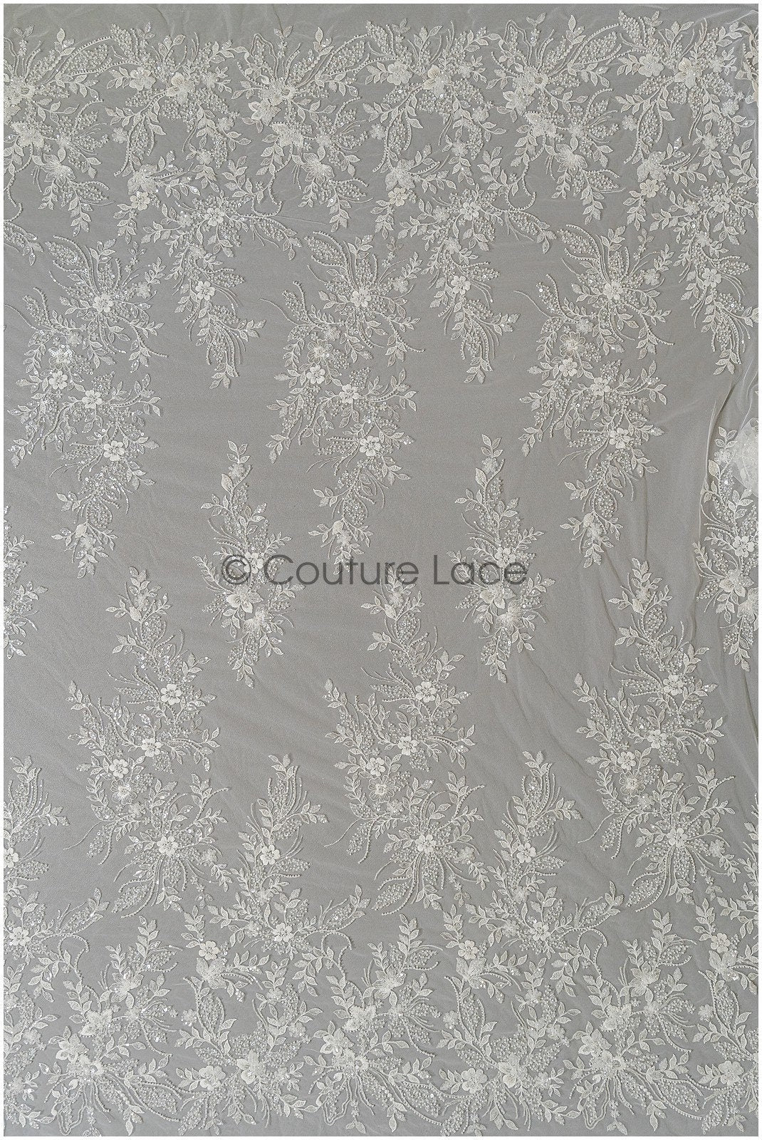 Pearl lace fabric off-white/ bridal lace fabric with pearls// L23-251B