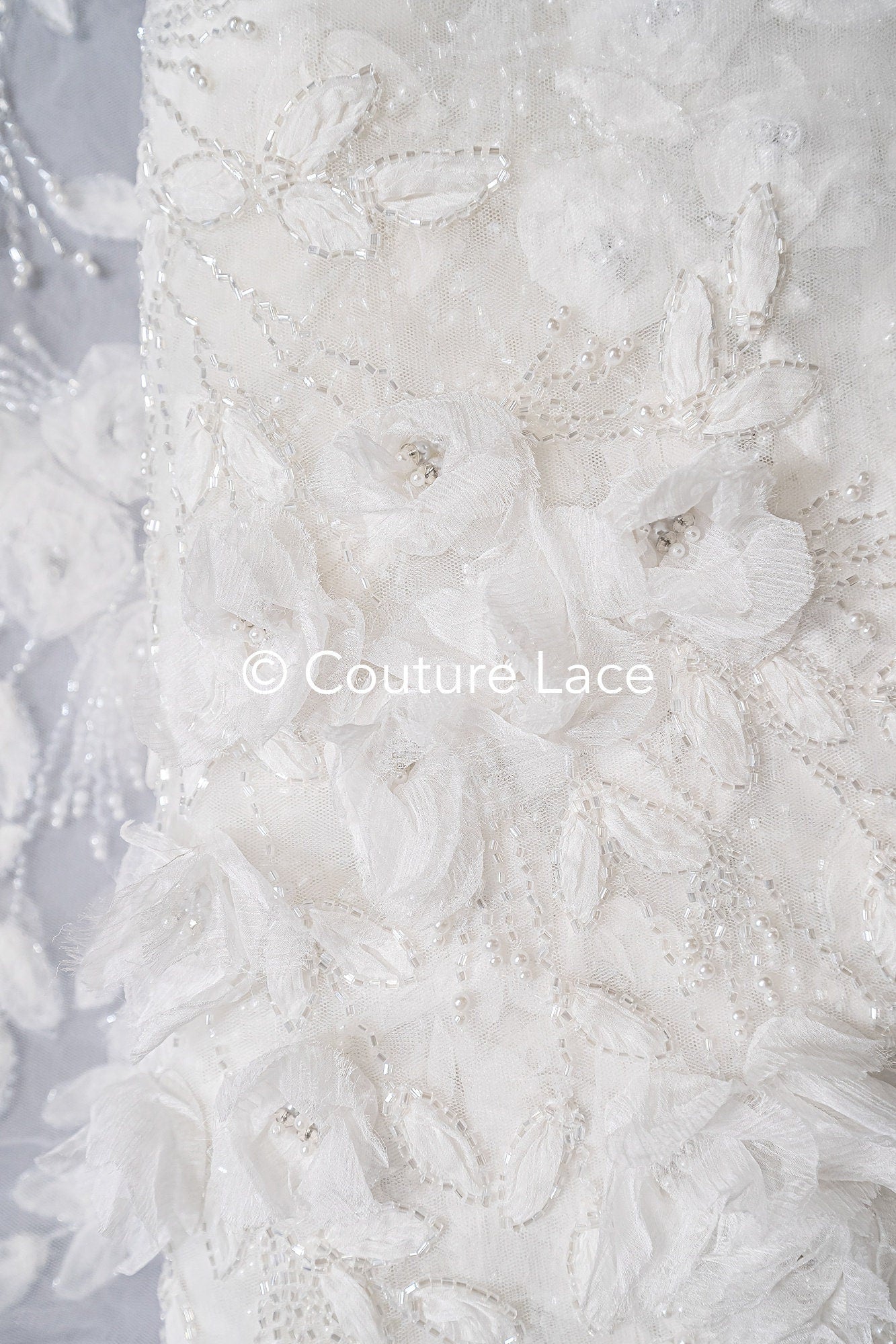 Perlen Spitzenstoff Off-White/ Couture Spitze Stoff/ Braut Spitzenstoff/ Perlenspitze// L23-475