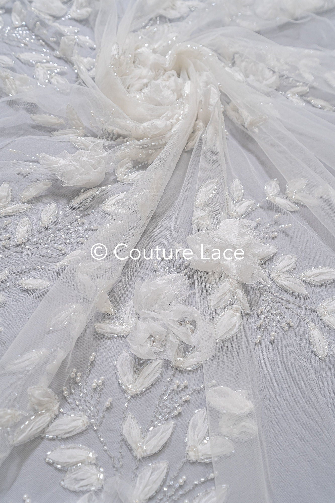 Perlen Spitzenstoff Off-White/ Couture Spitze Stoff/ Braut Spitzenstoff/ Perlenspitze// L23-475