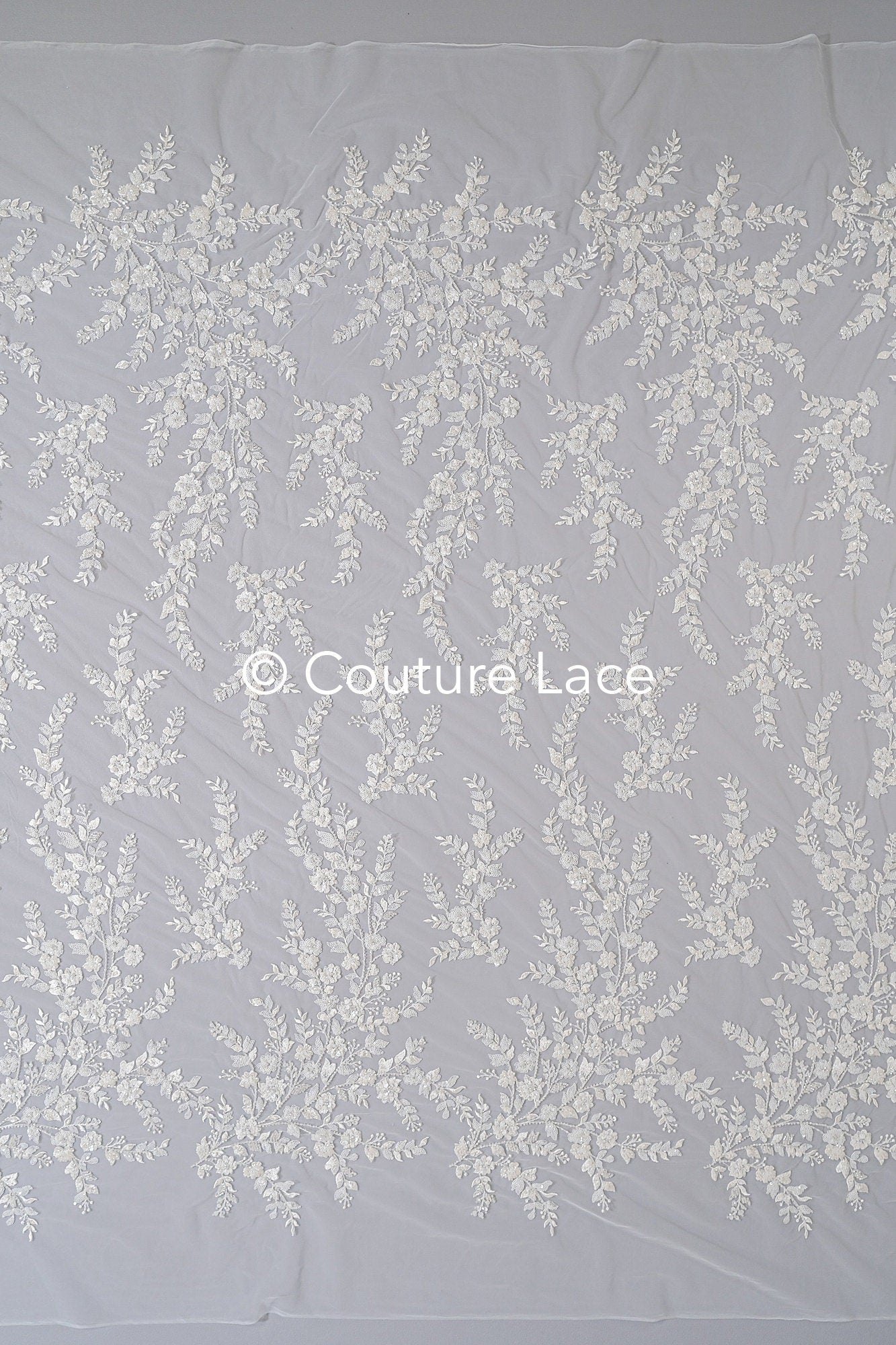 Blumen Perlen Spitze Stoff Off-White/ Couture Spitzenstoff/ Brautspitze/ Perlenspitze// L23-665