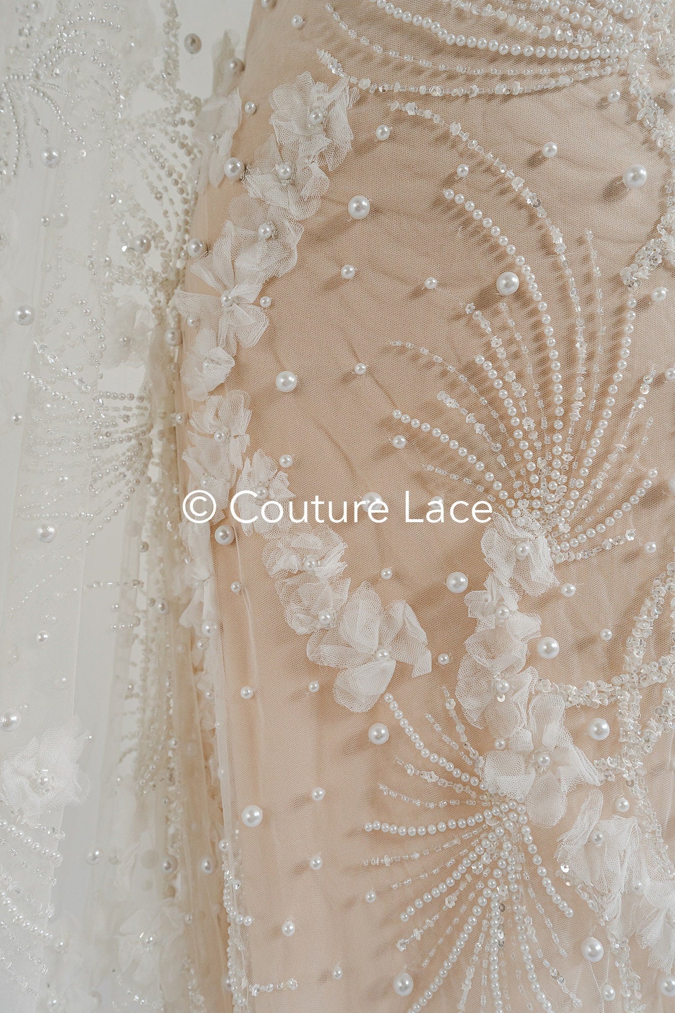 3D Blumen Spitzenstoff Off-White/ Braut Spitzenstoff/ romantische Spitze mit 3D Blumen/ Hochzeit Spitzenstoff// L23-666