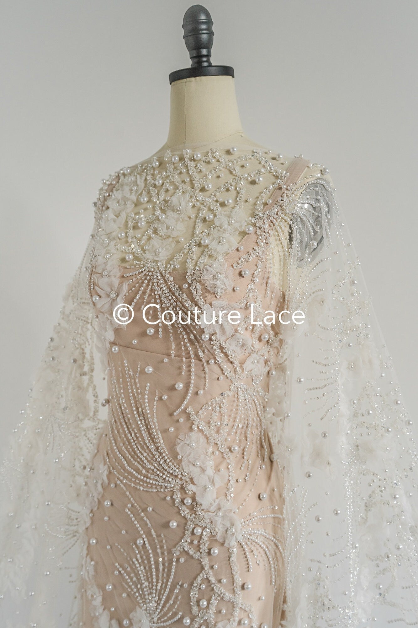 3D Blumen Spitzenstoff Off-White/ Braut Spitzenstoff/ romantische Spitze mit 3D Blumen/ Hochzeit Spitzenstoff// L23-666