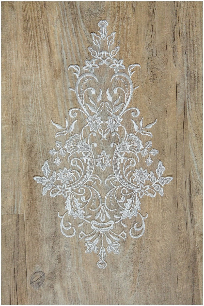 Flower Applique, Lace Flower, Illusion Back Lace Applique, Lace Patch, Wedding Dress Applique, Lace Ornament, Large Applique // A17-025
