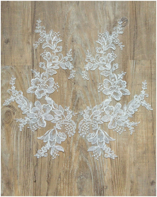 Applique de robe de mariée miroir 2 PC, grande applique en dentelle, applique de fleur, grande fleur en dentelle, dentelle arrière illusion, patch en dentelle// A17-054