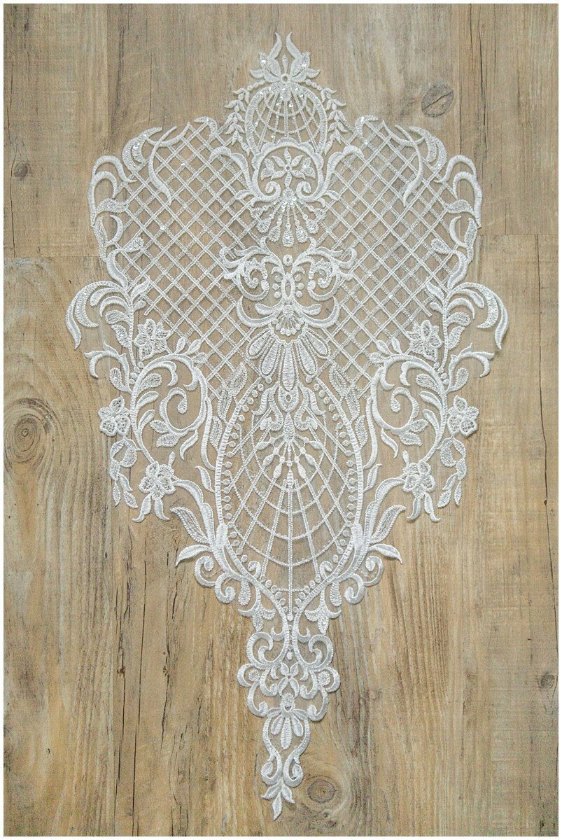 GROßER Pailletten-Spitzenaufnäher, Blumenapplikation, Spitzenapplikation, Große Spitzenapplikation, Spitzenblume, Hochzeitskleid Applikation// A17-035