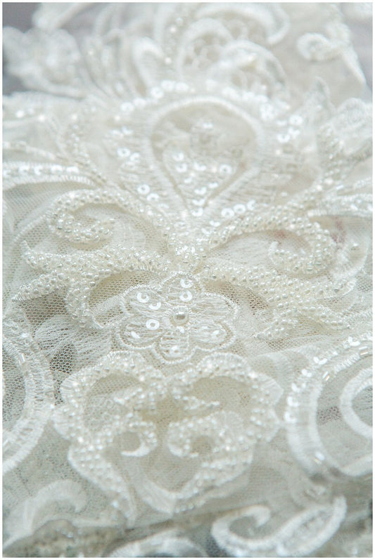 GROßE Schwere Perlen BrautApplikation - Venedig SpitzenPerlen Applikation große Größe, Luxus Hochzeit Appliqué, Illusion Back Applikation// A17-069