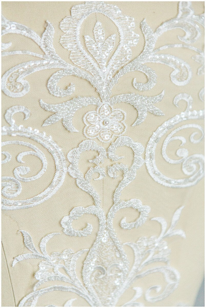 GROßE Schwere Perlen BrautApplikation - Venedig SpitzenPerlen Applikation große Größe, Luxus Hochzeit Appliqué, Illusion Back Applikation// A17-069