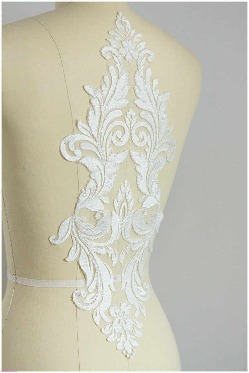 Hochzeitskleid Applikation, Lace Ornament, Große Spitzen Applikation, Blumen Applikation, Spitzenblume, Illusion Back Lace Applikation// A17-030
