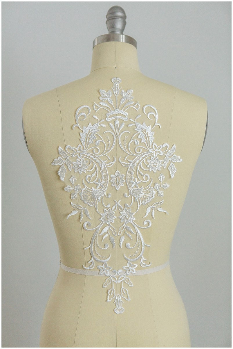 Flower Applique, Lace Flower, Illusion Back Lace Applique, Lace Patch, Wedding Dress Applique, Lace Ornament, Large Applique // A17-025