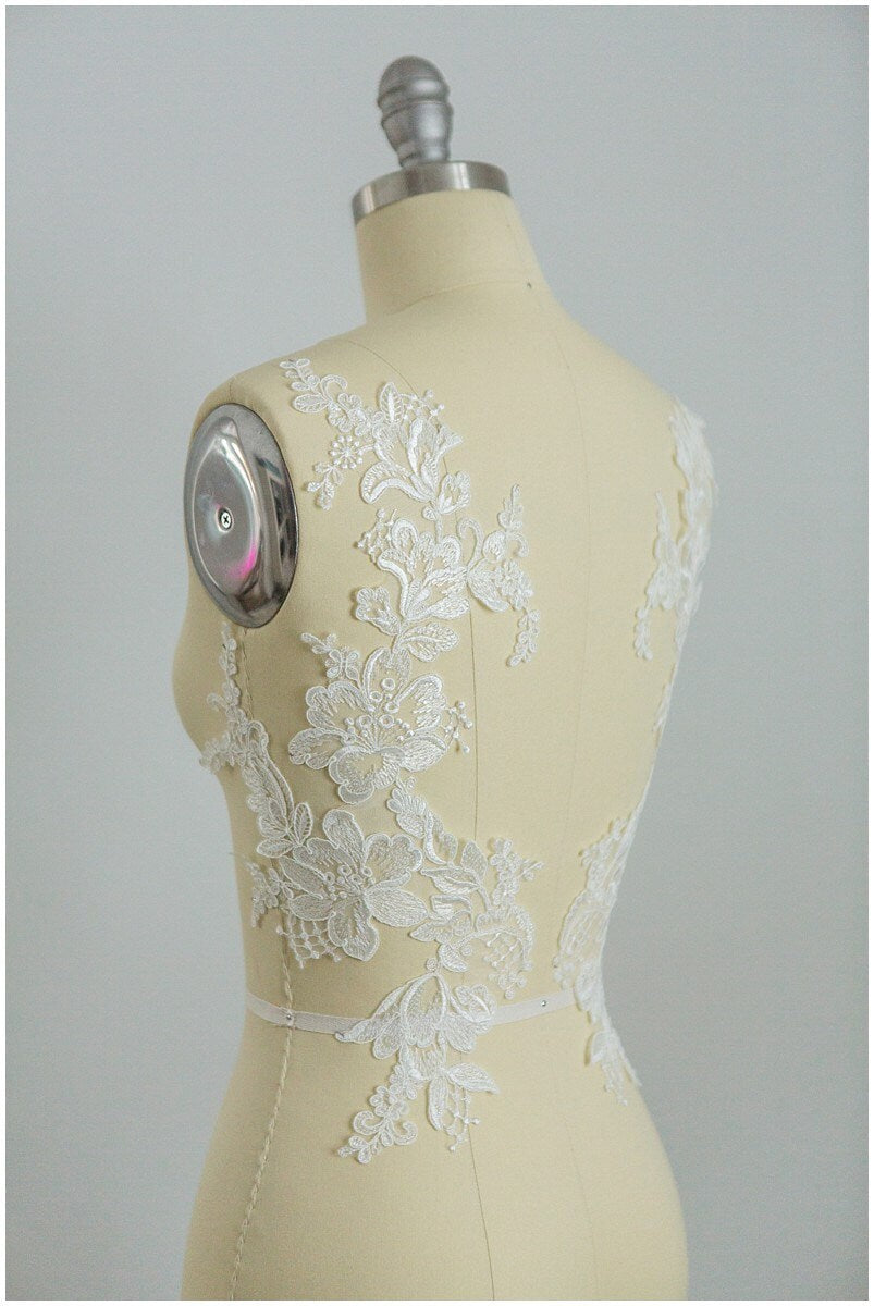 2 PC Spiegel Hochzeitskleid Applikation, Große Spitzen Applikation, Blumen Applikation, große Spitze Blume, Illusion Back Lace, Lace Patch// A17-054