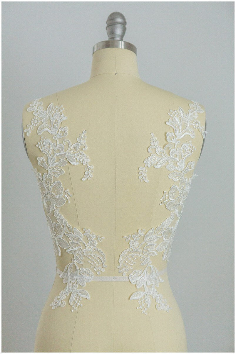 2 PC Spiegel Hochzeitskleid Applikation, Große Spitzen Applikation, Blumen Applikation, große Spitze Blume, Illusion Back Lace, Lace Patch// A17-054