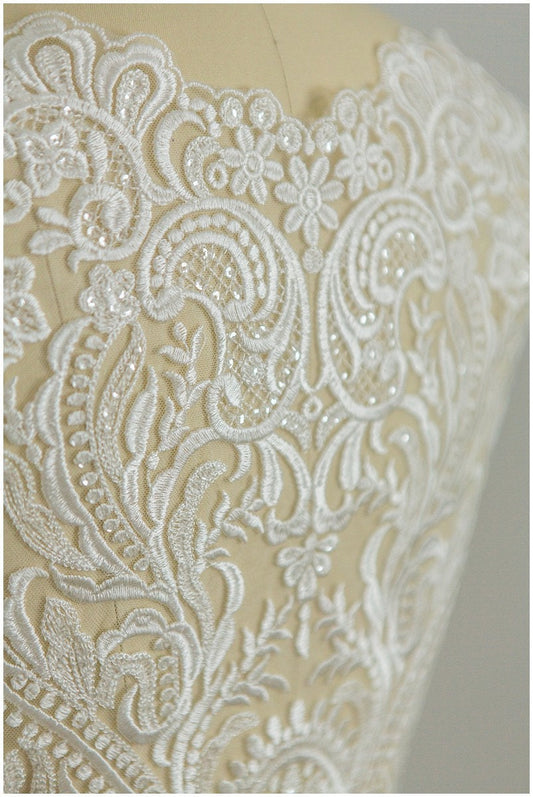 GRANDE Applique à paillettes, Applique en dentelle, Fleur en dentelle, Patch en dentelle, Applique de robe de mariée, Bijoux en dentelle, Grande Applique//A17-234