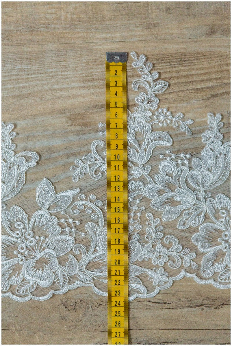 2x large mirrored lace border/ floral off-white lace border/ wedding dress lace// T17-001