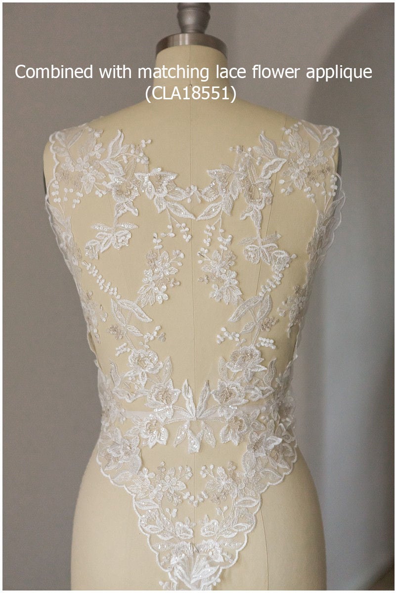2x 1 yds mirrored silver & OFF-White lace trim/ bridal lace/ lace embroidery// T17-016