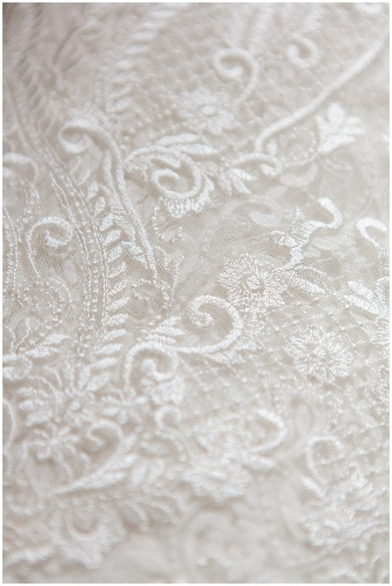 Very soft and beautiful ornamental lace with net elements - wedding dress lace, bridal lace fabric, net lace design - off-white// L17-034