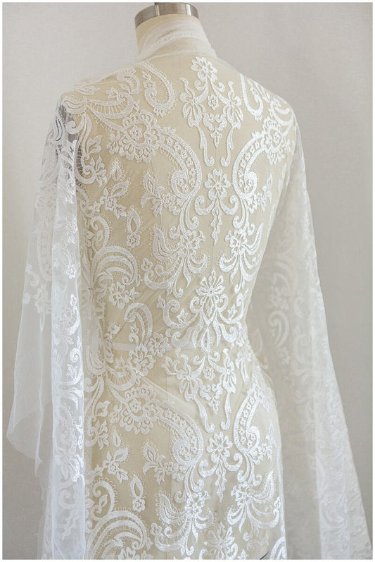 Encaje nupcial bordado suave en blanco roto / encaje ornamental / encaje guipur / tela de encaje para novia // L17-025