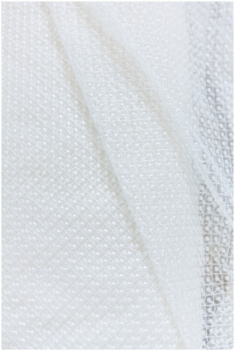 Netzspitze Stoff mit Punkten/ Netzmuster Spitze Off-White/ weiche Brautspitze// L17-064