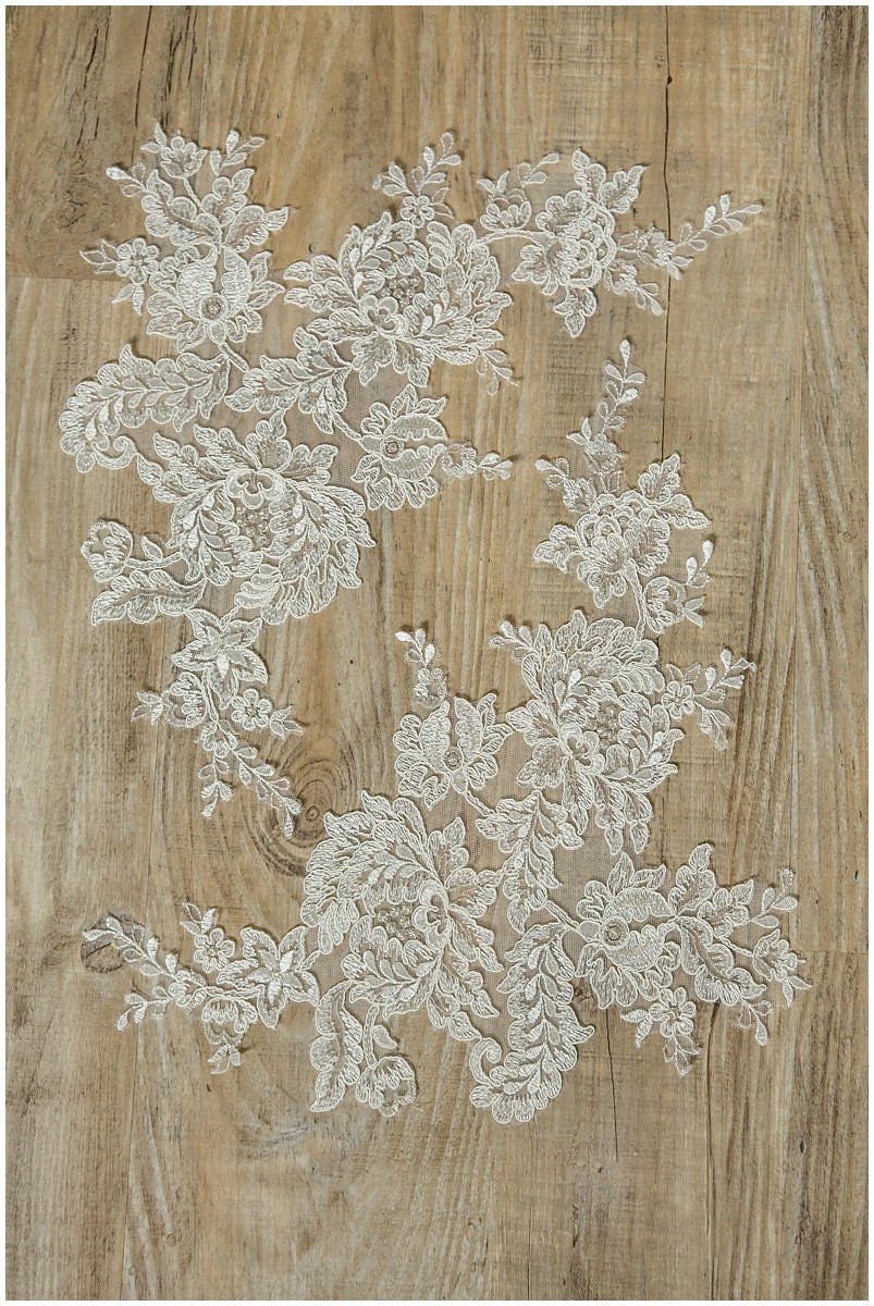 2 PC Spiegel Hochzeitskleid Blume Applikation, Große Spitzen Applikation, große Spitze Blume, Illusion Back Lace, Laceflowe Patch// A17-053