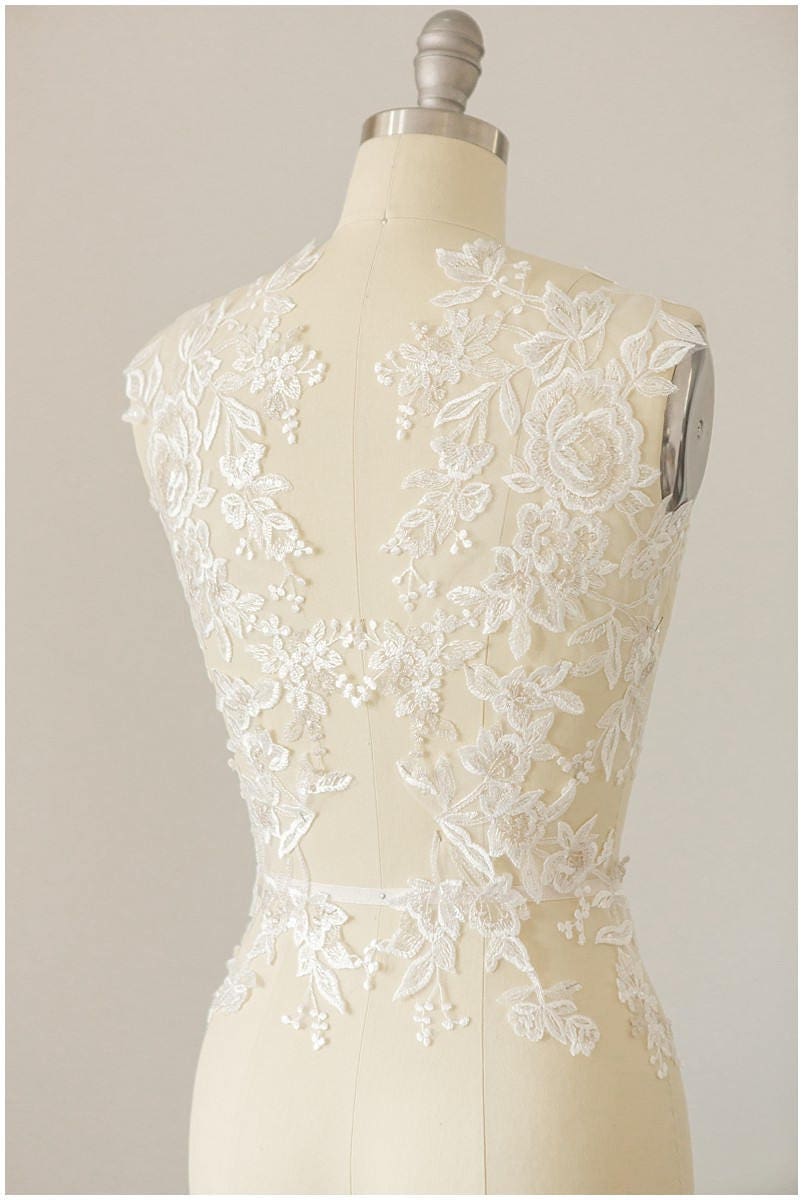 IVORY/ SILVER - 2pcs. Mirrored lace flowers, lace patches, lace flower applique - wedding dress applique, wedding dress lace flower// A17-052