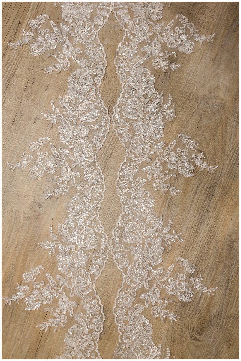 2x LARGE mirrored lace - PAIR = 2 yds/ floral lace trim/ bridal lace trim// T17-004