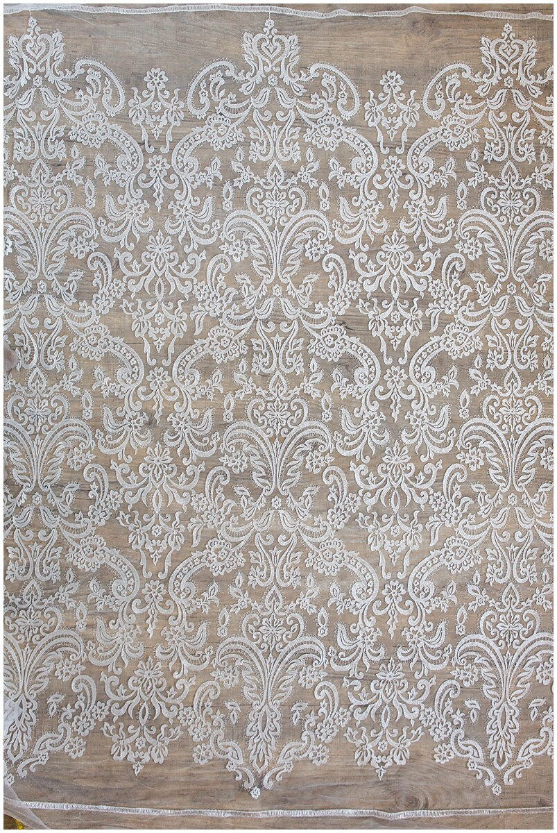Soft embroidered bridal lace off-white/ Ornament lace fabric/ Guipure lace/ Bridal lace fabric// L17-025