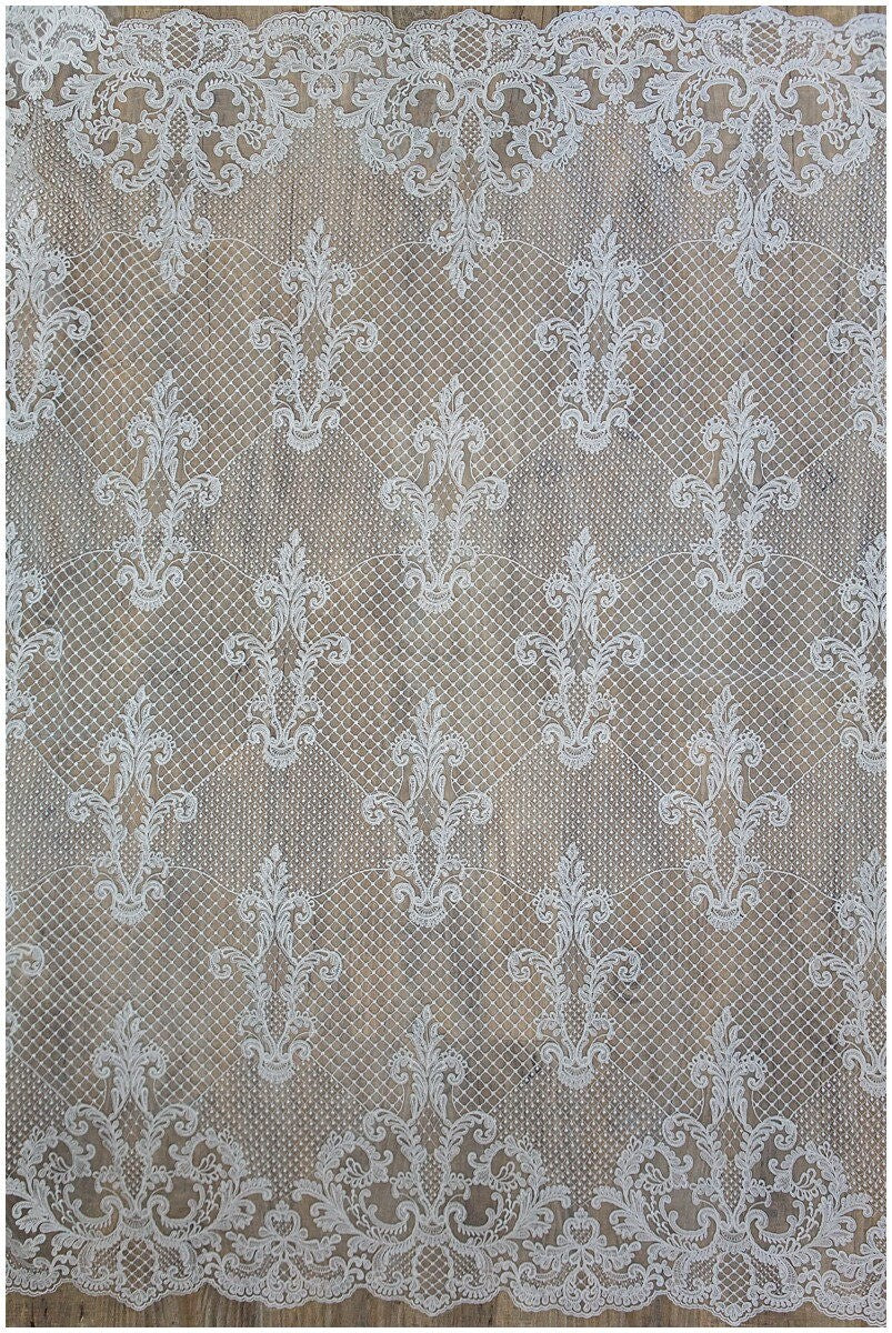 Ornament Netz Spitzenstoff/ Brautkleid Spitze Off-White/ Hochwertiger Spitzenstoff/ Netzstickerei Spitze/ Alencon Spitze// L17-040