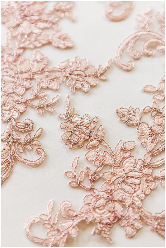 2x ROSÉ GOLD gespiegelte Spitzenblume Applikation, Spitzenblume, Hochzeitskleid Spitze, Spitzenaufnäher, Brautkleid Applikation, Goldspitze// A17-067