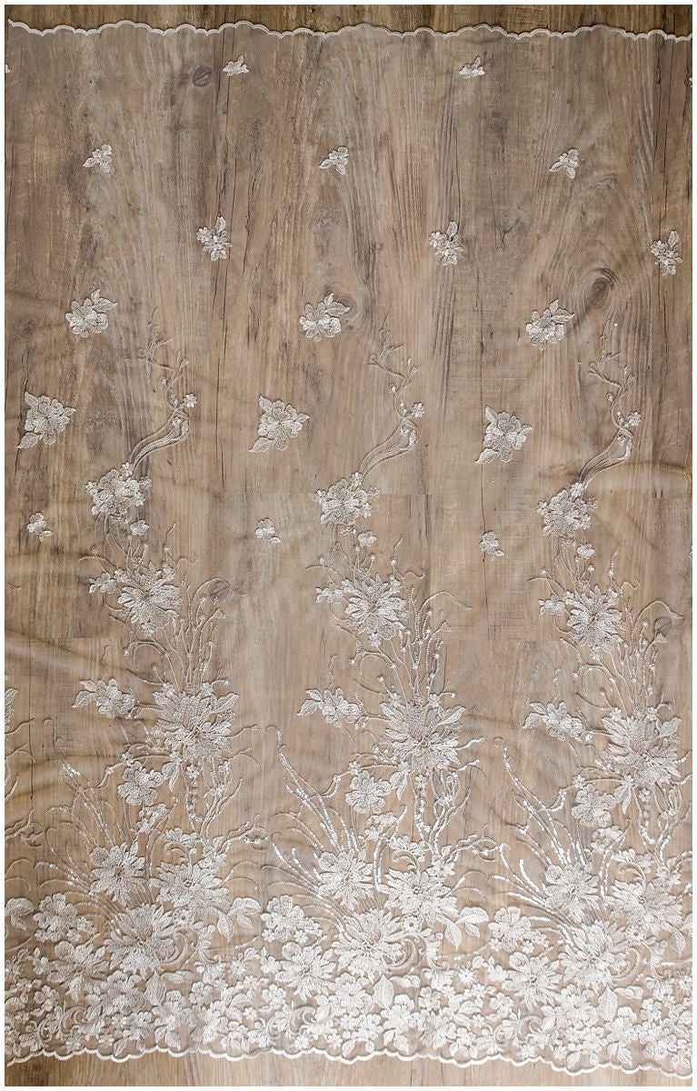 Floral Sequin Lace/Wedding Lace Off-White/Bridal Floral Lace/Couture Lace/Bridal Lace with Sequins// L17-008