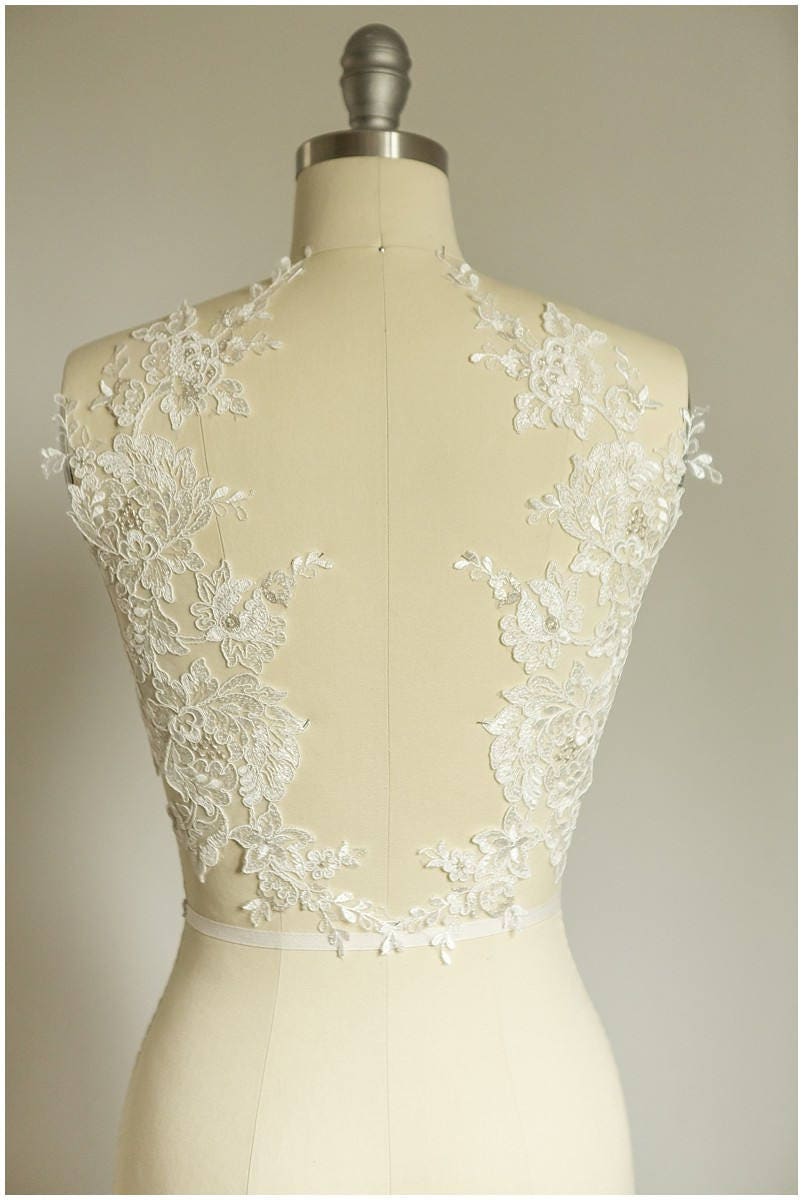 2 PC Spiegel Hochzeitskleid Blume Applikation, Große Spitzen Applikation, große Spitze Blume, Illusion Back Lace, Laceflowe Patch// A17-053