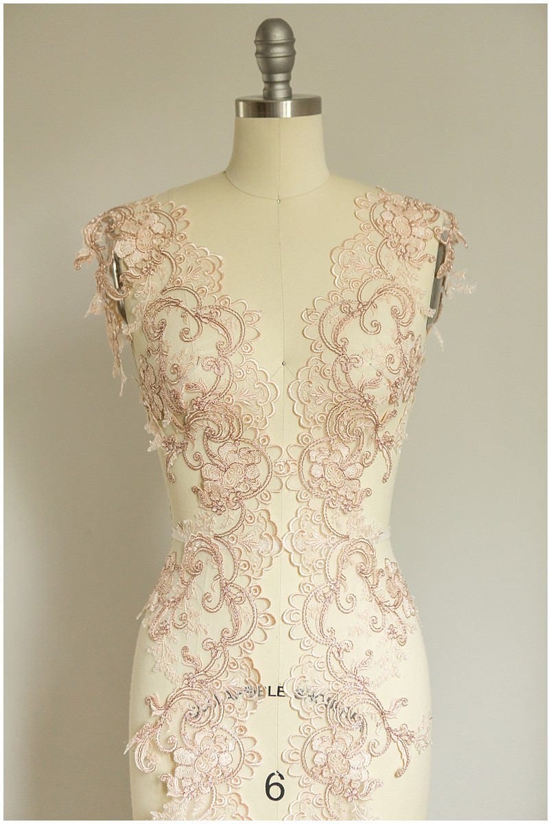 2x 1yds mirrored ROSÈ GOLD lace trim/ bridal lace/ floral lace/ wedding lace// T17-012