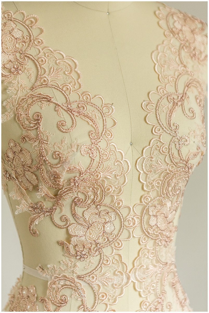 2x 1yds mirrored ROSÈ GOLD lace trim/ bridal lace/ floral lace/ wedding lace// T17-012