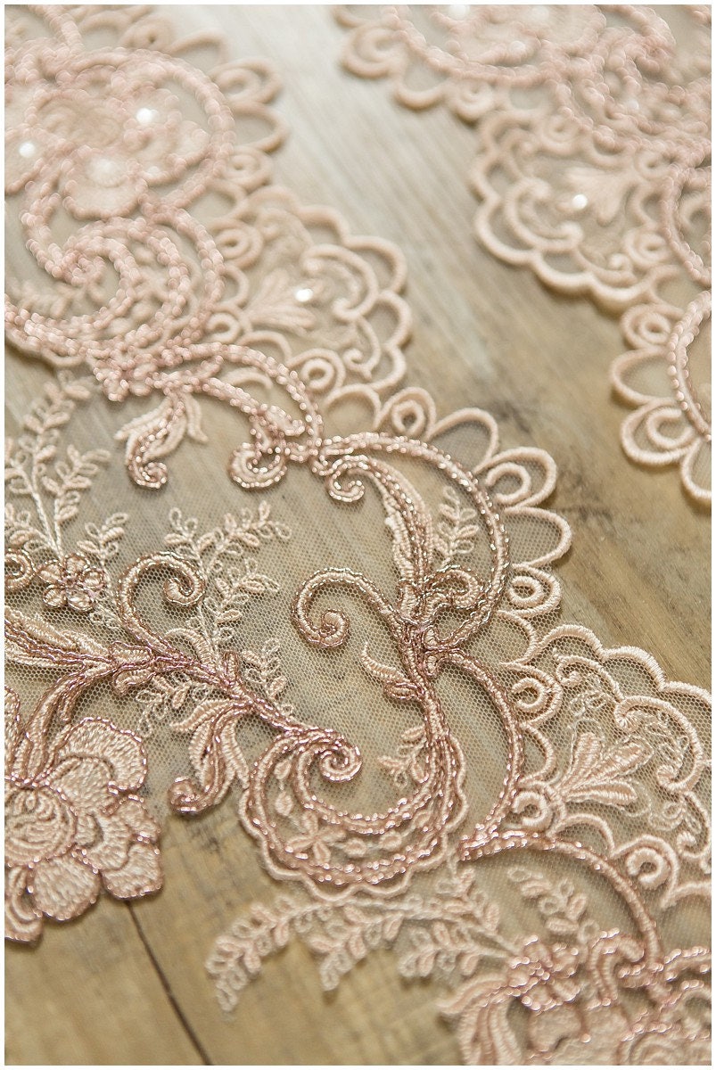 2x 1yds mirrored ROSÈ GOLD lace trim/ bridal lace/ floral lace/ wedding lace// T17-012