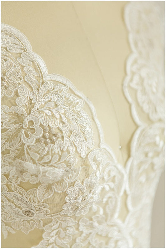 2x garniture en dentelle miroir/ garniture en dentelle florale Off-White Ivory Silver/ dentelle de robe de mariée// T17-019