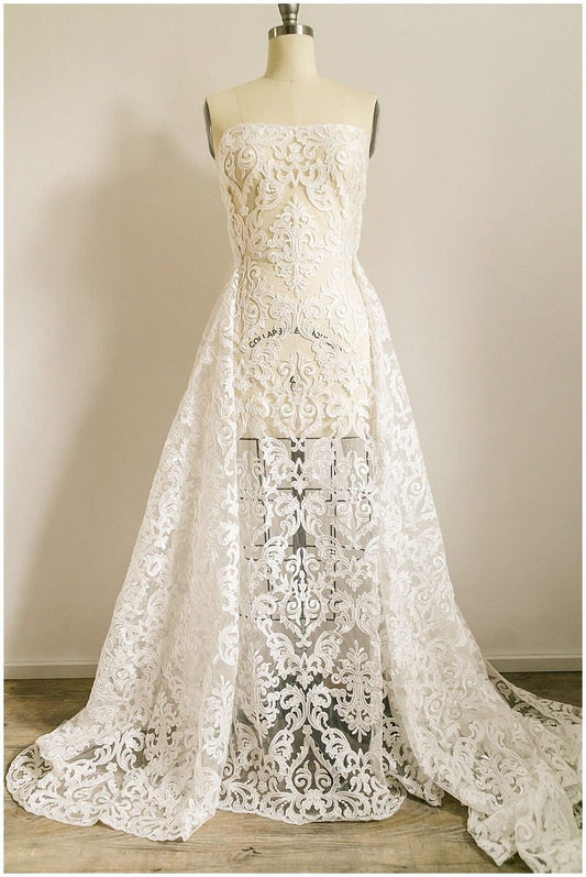 Ornement dentelle de mariage, tissu de dentelle d’ornement de cordon, tissu de dentelle de mariée, dentelle couture - tissu de dentelle d’Alençon//L17-056