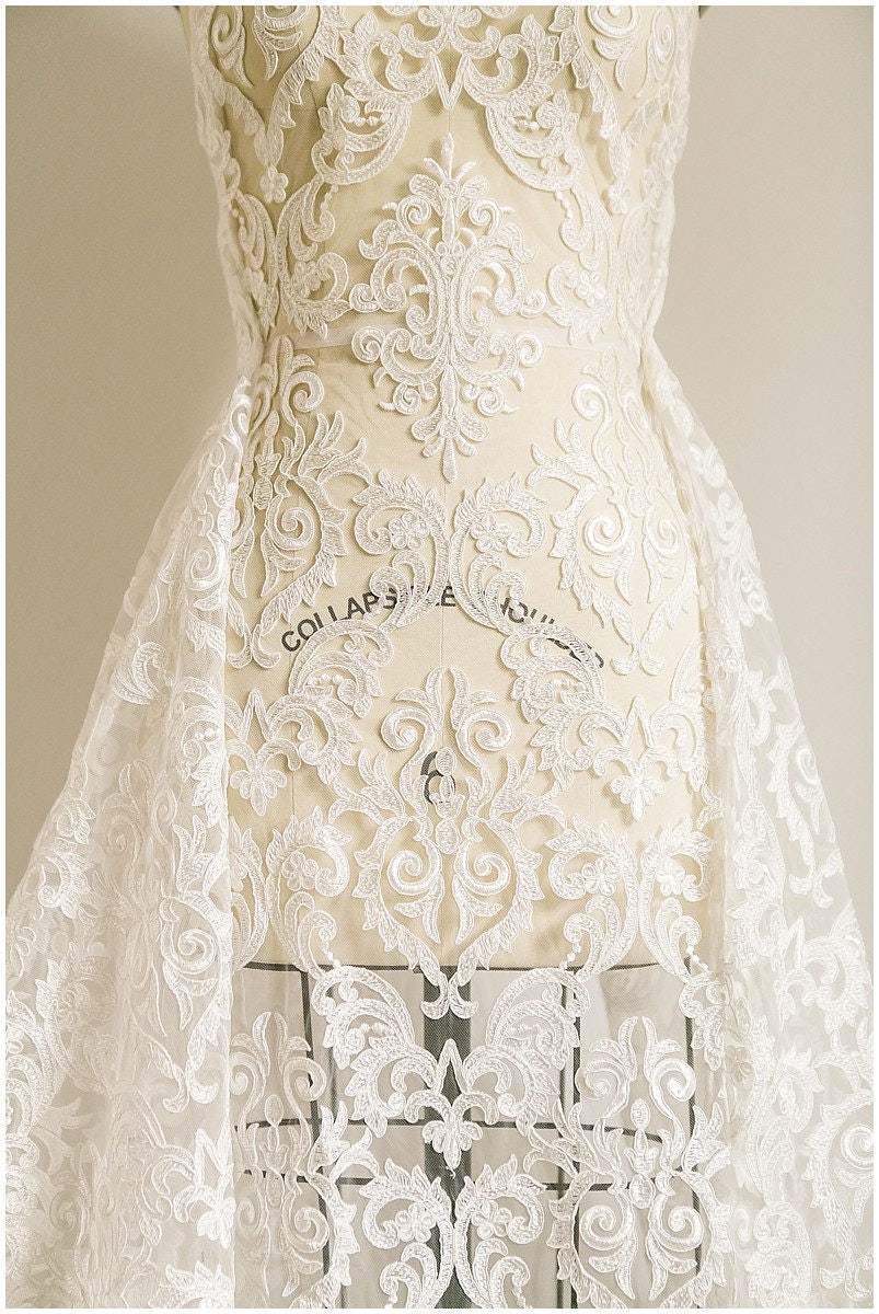 Ornament Hochzeit Spitze, Kordel Ornament Spitze Stoff, Braut Spitze Stoff, Couture Spitze - Alencon Lace Stoff// L17-056